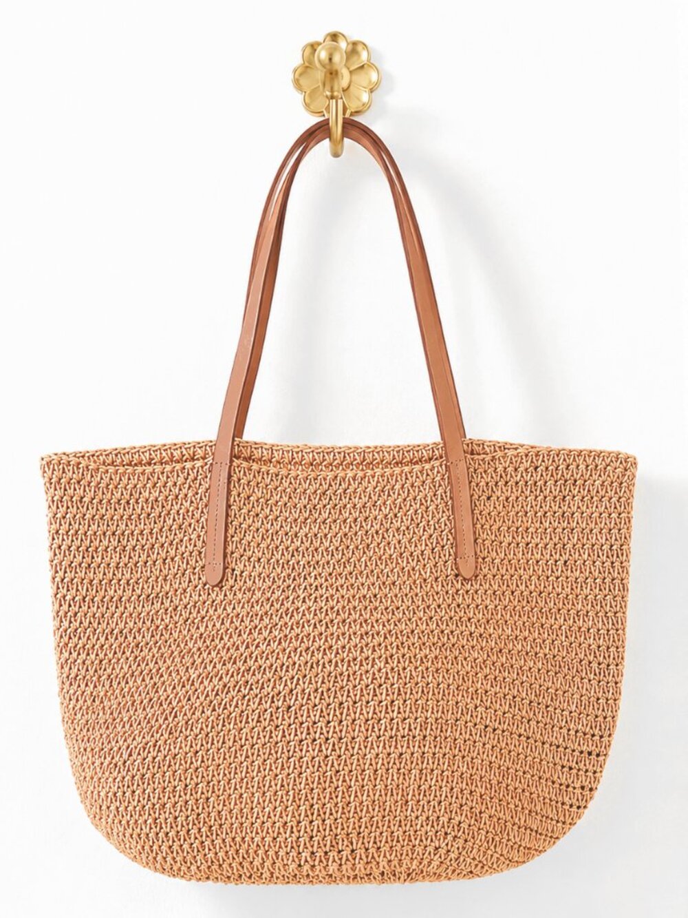 NWOT J. Crew Woven Straw Market Tote Large Packable Bag With Leather Straps - Picture 2 of 10